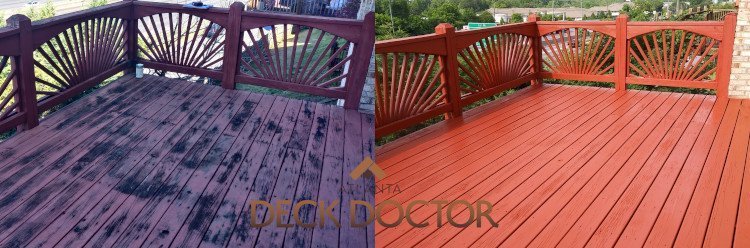 Split Image Of Deck Before & After Painting. Decatur, GA