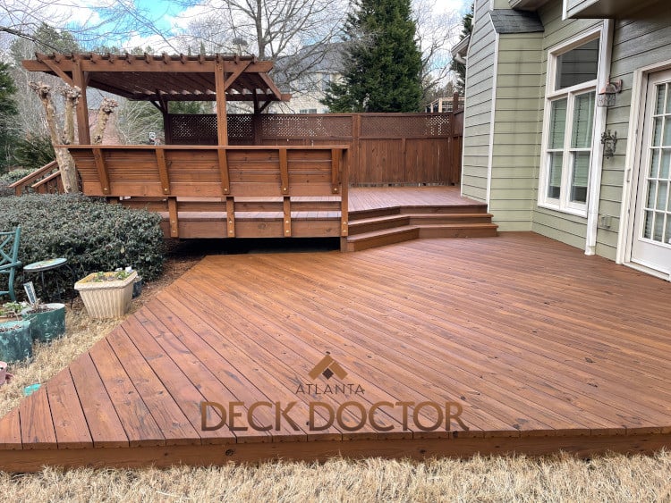 Picture Of Deck After Refinishing. Honey-Toned Deck Stain