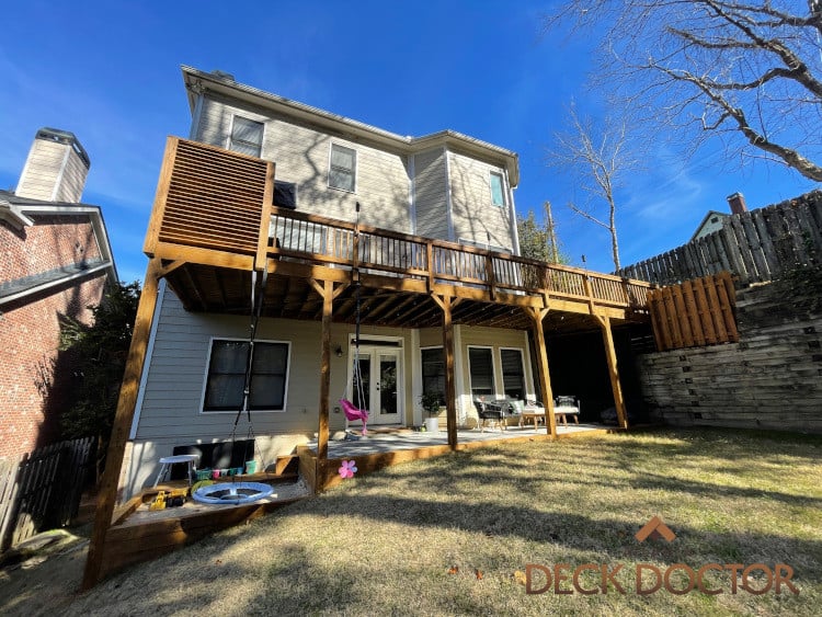 Deck Refinishing Project In Decatur, Georgia. After Picture. After Completion Of Cleaning, Brightening, Staining & sealing We Took Picture.