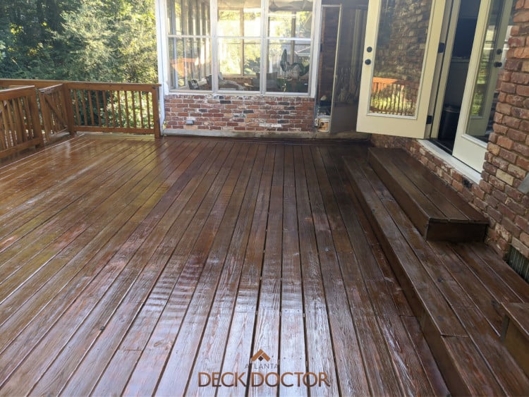Tucker Ga Deck Before (2 of 4) Glossy Deck Due To Customer Applying Oil Over Latex. Stain Would Not Dry. Before Stripping And Restoring.